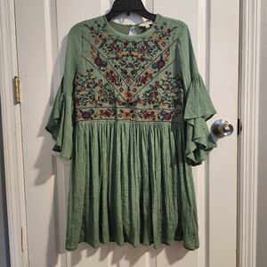 Umgee Green Dress with Floral Embroidery